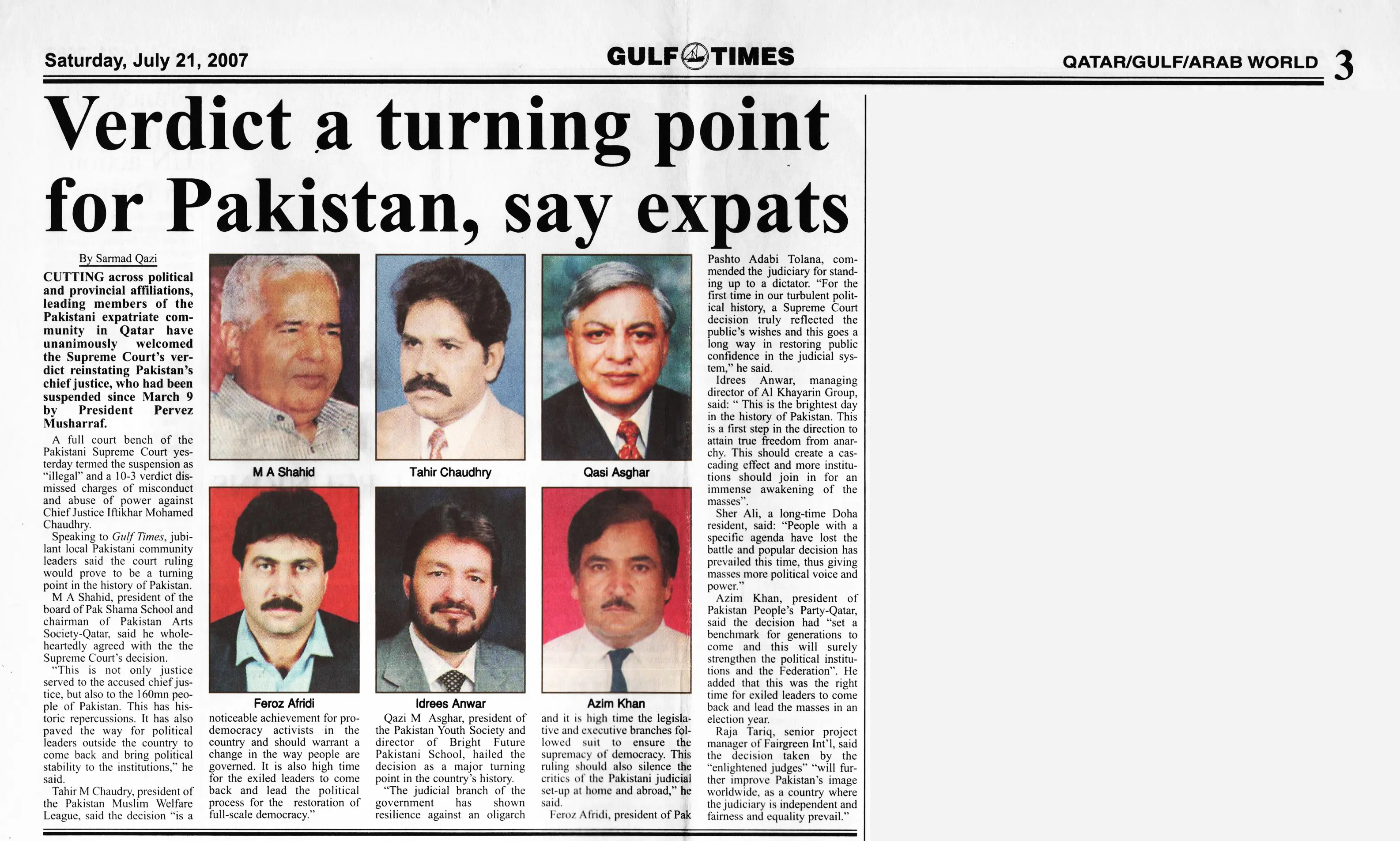Original Gulf Times clipping: Verdict a turning point for Pakistan, say expats