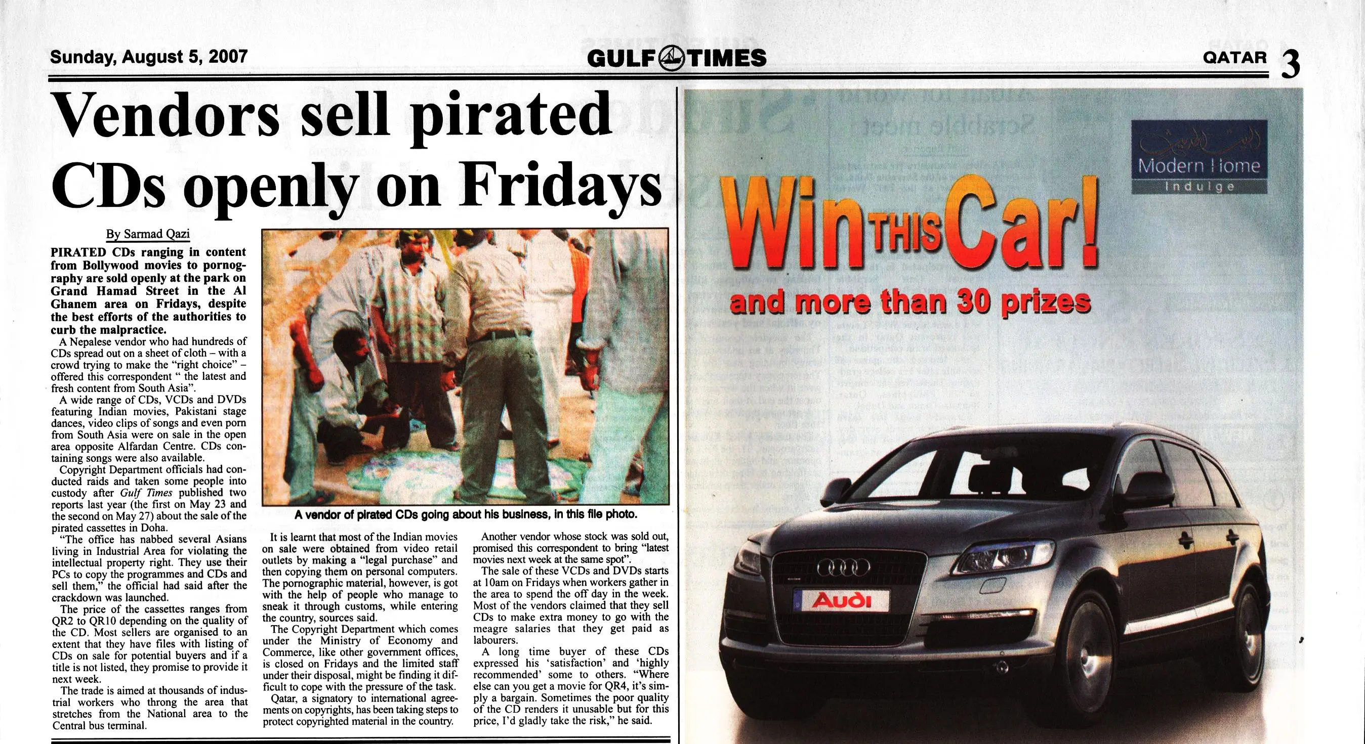Original Gulf Times clipping: Vendors sell pirated CDs openly on Fridays