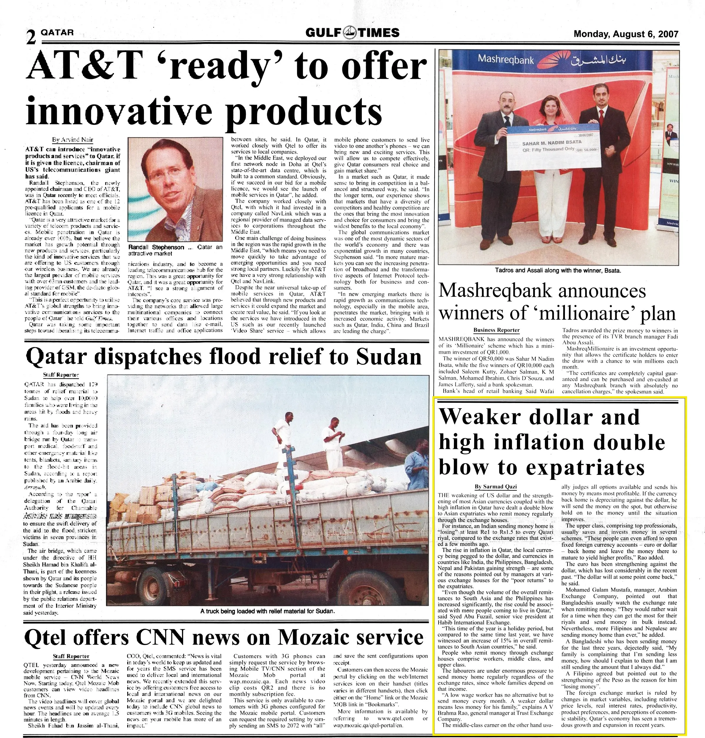 Original Gulf Times clipping: Weaker dollar and high inflation double blow to expatriates