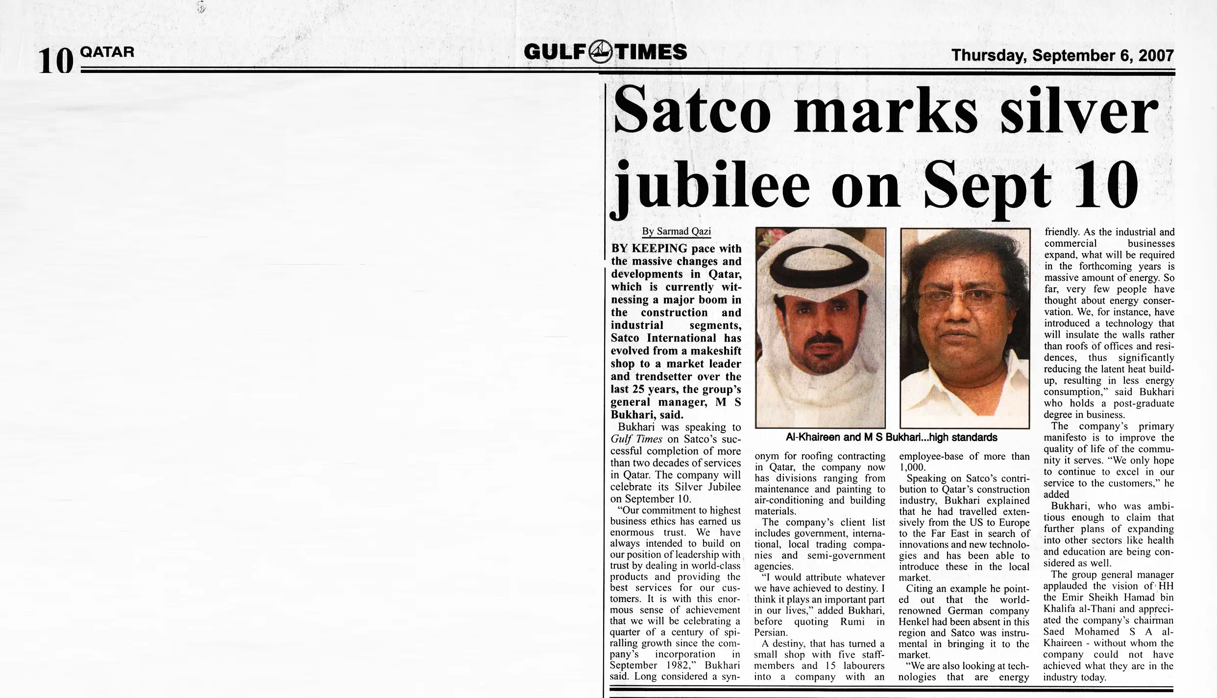 Original Gulf Times clipping: Satco marks silver jubilee on Sept 10