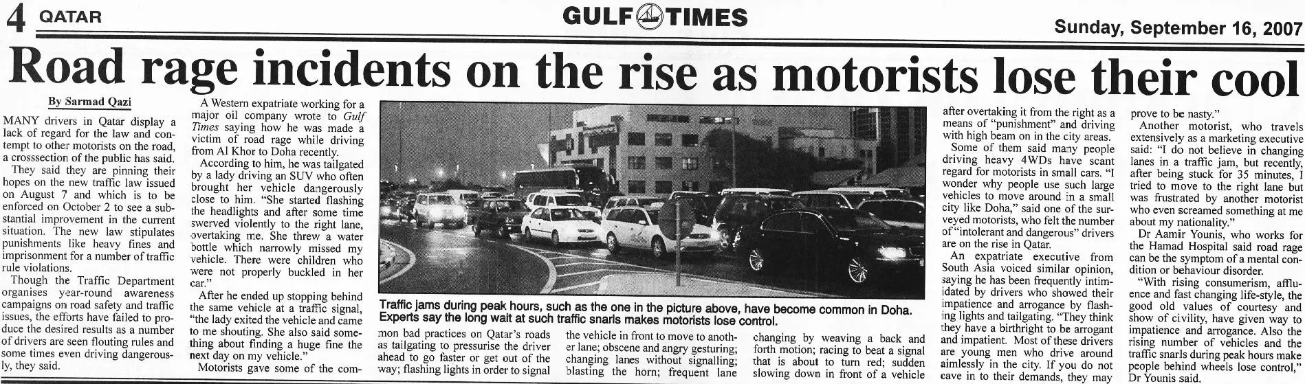Original Gulf Times clipping: Road rage incidents on the rise as motorists lose their cool