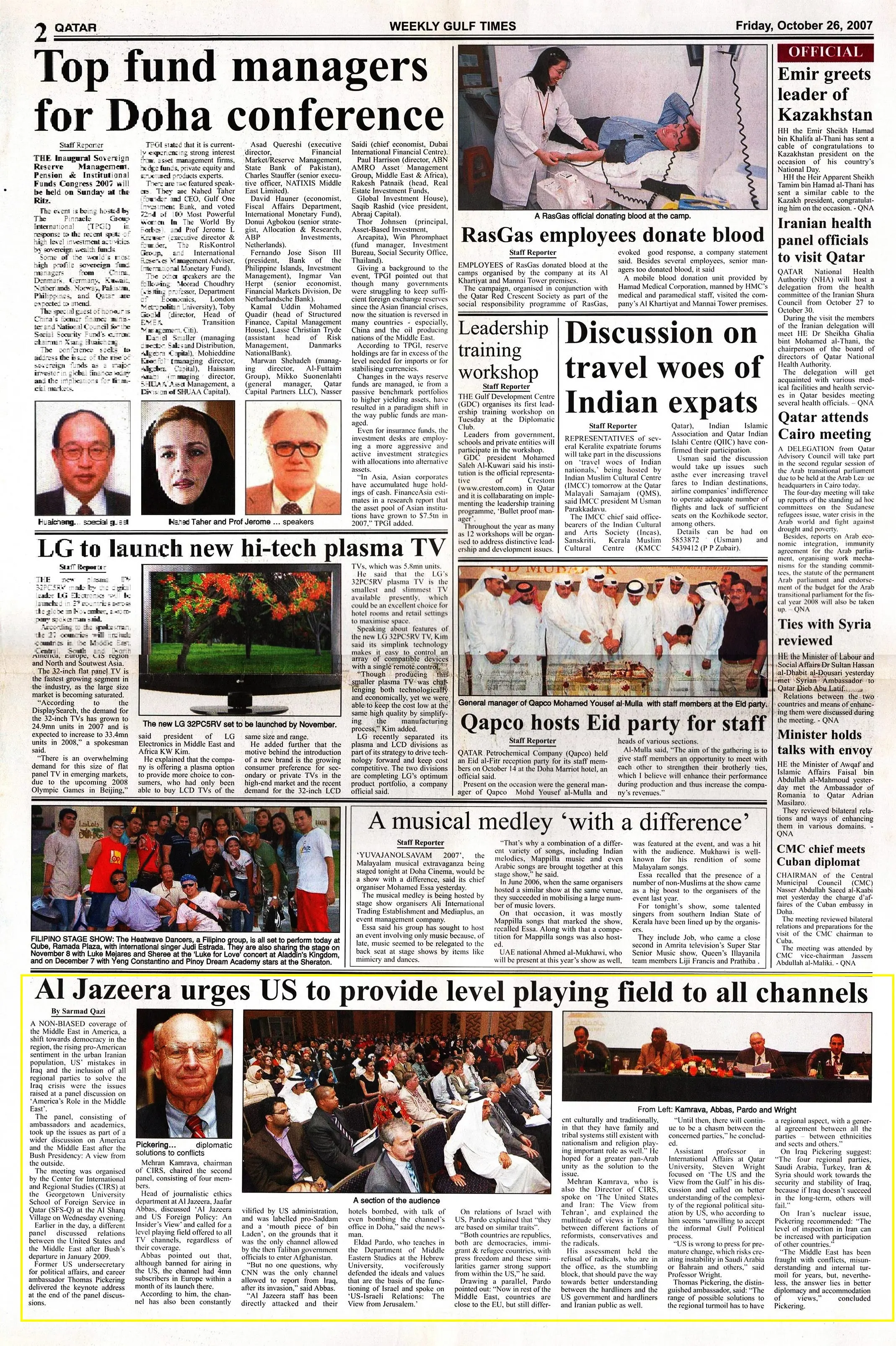 Original Gulf Times clipping: Al Jazeera urges US to provide level playing field to all channels