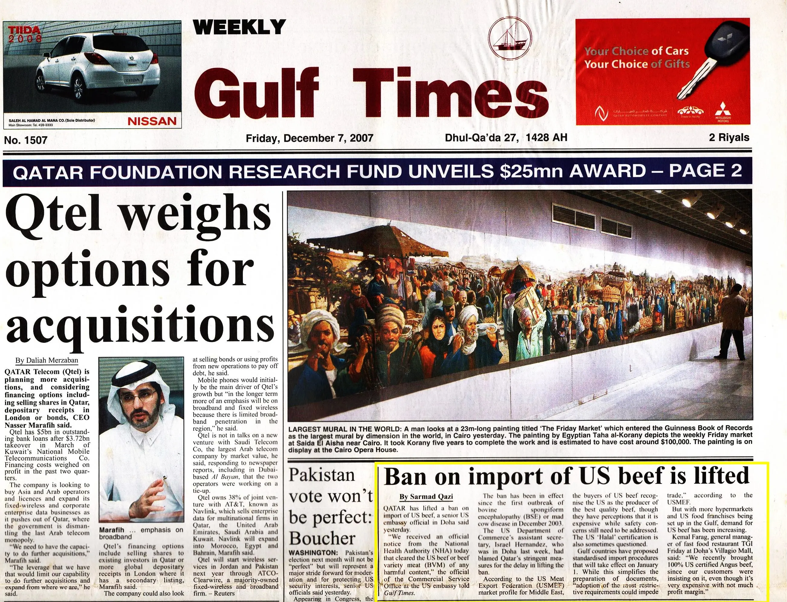 Original Gulf Times clipping: Ban on import of US beef is lifted