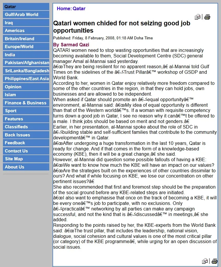 Original Gulf Times clipping: Qatari women chided for not seizing good job opportunities