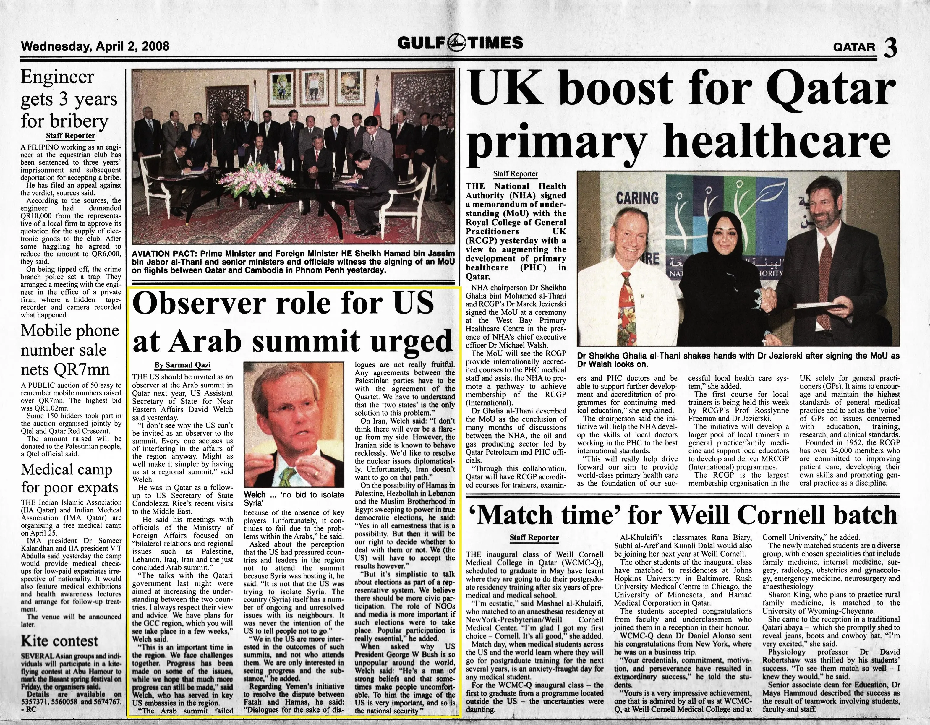 Original Gulf Times clipping: Observer role for US at Arab summit urged