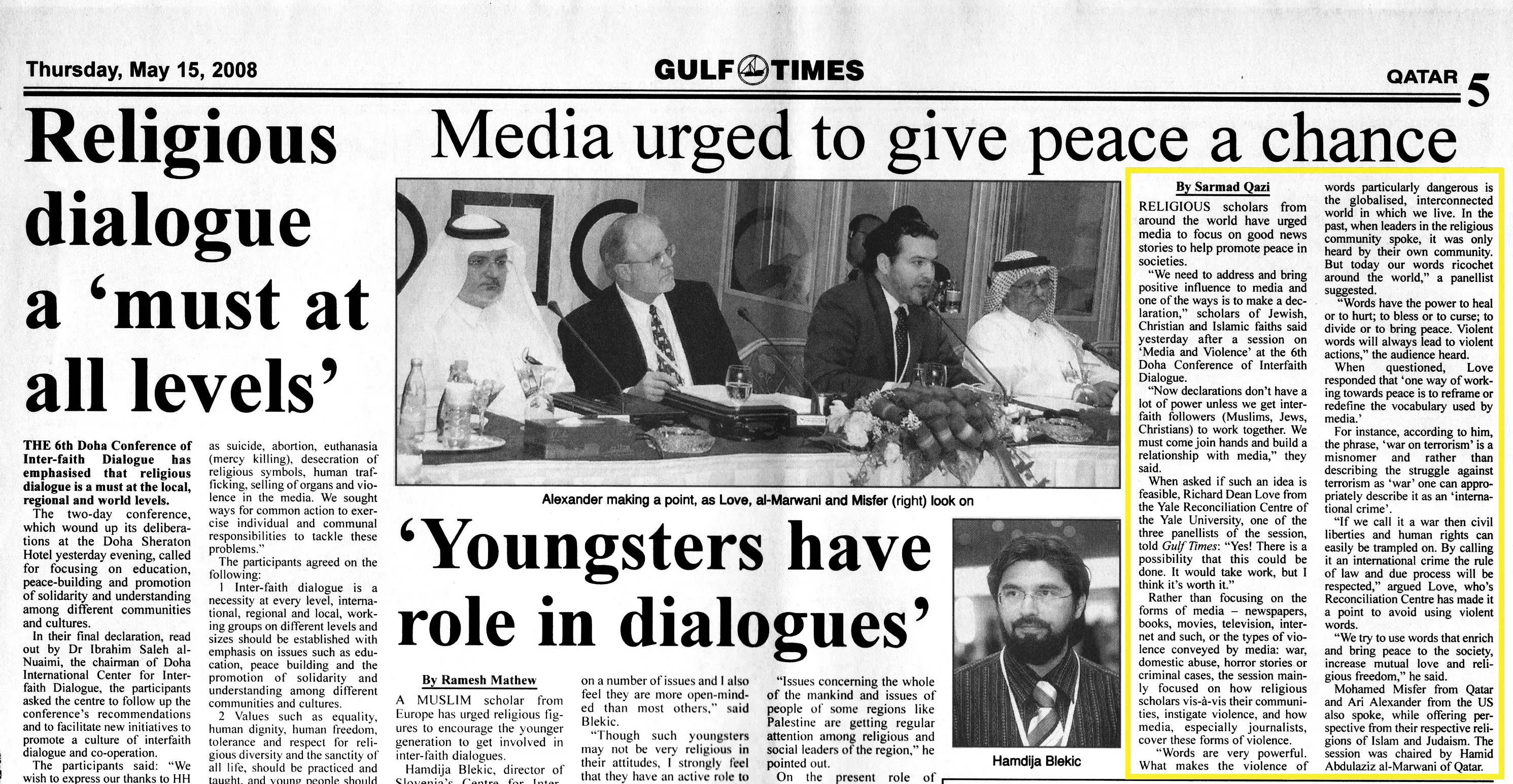 Original Gulf Times clipping: Media urged to give peace a chance