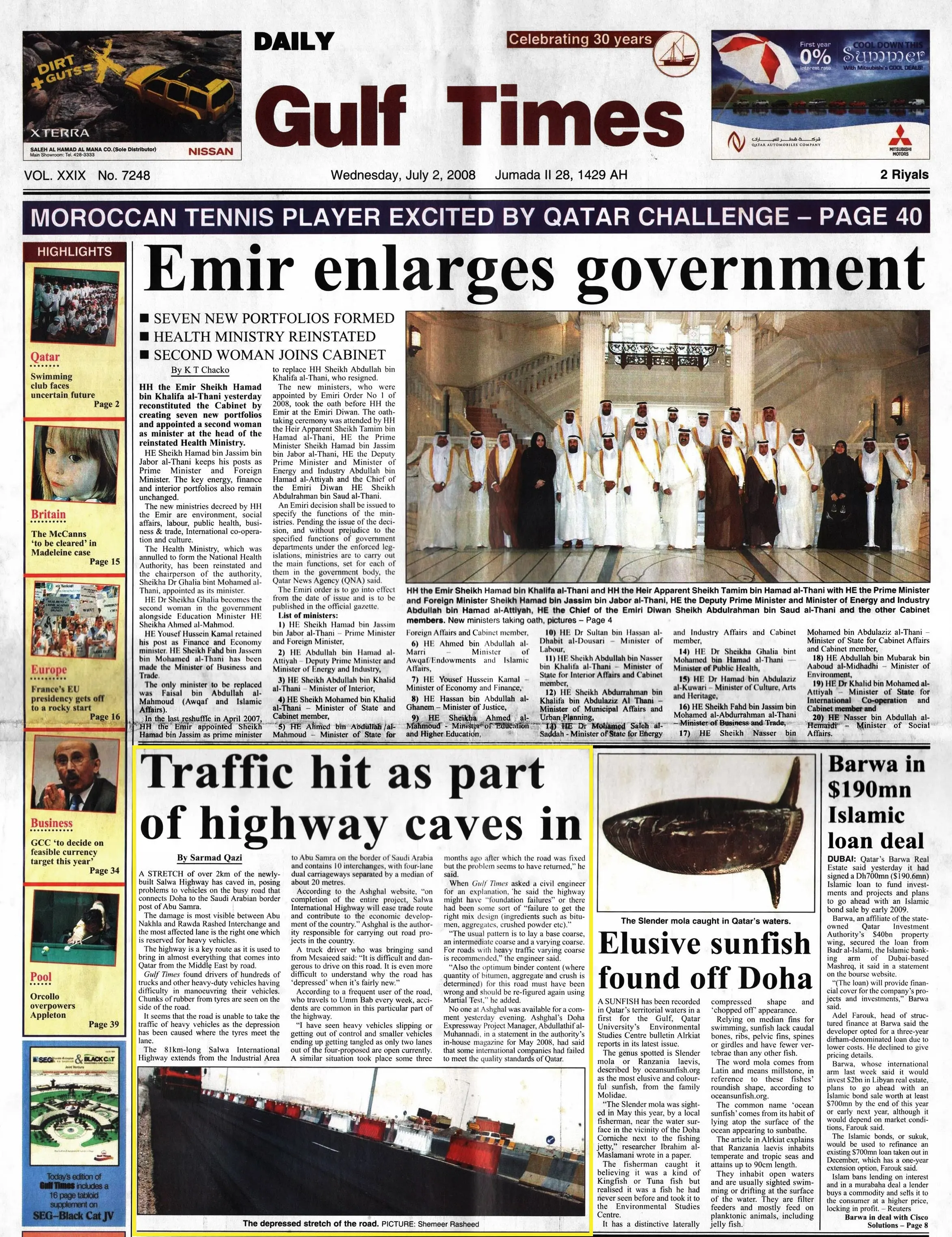 Original Gulf Times clipping: Traffic hit as part of highway caves in