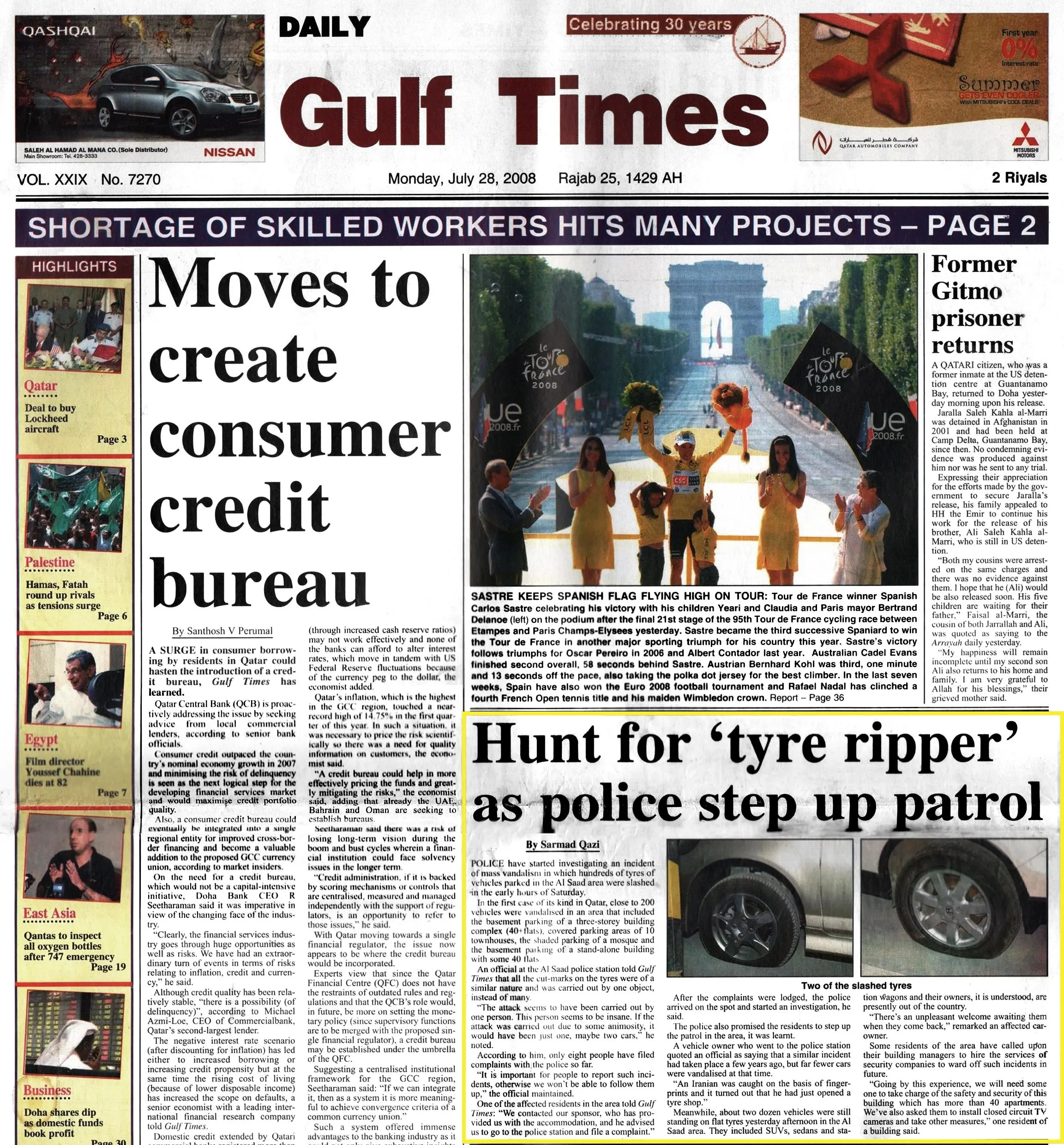 Original Gulf Times clipping: Hunt for 'tyre ripper' as police step up patrol