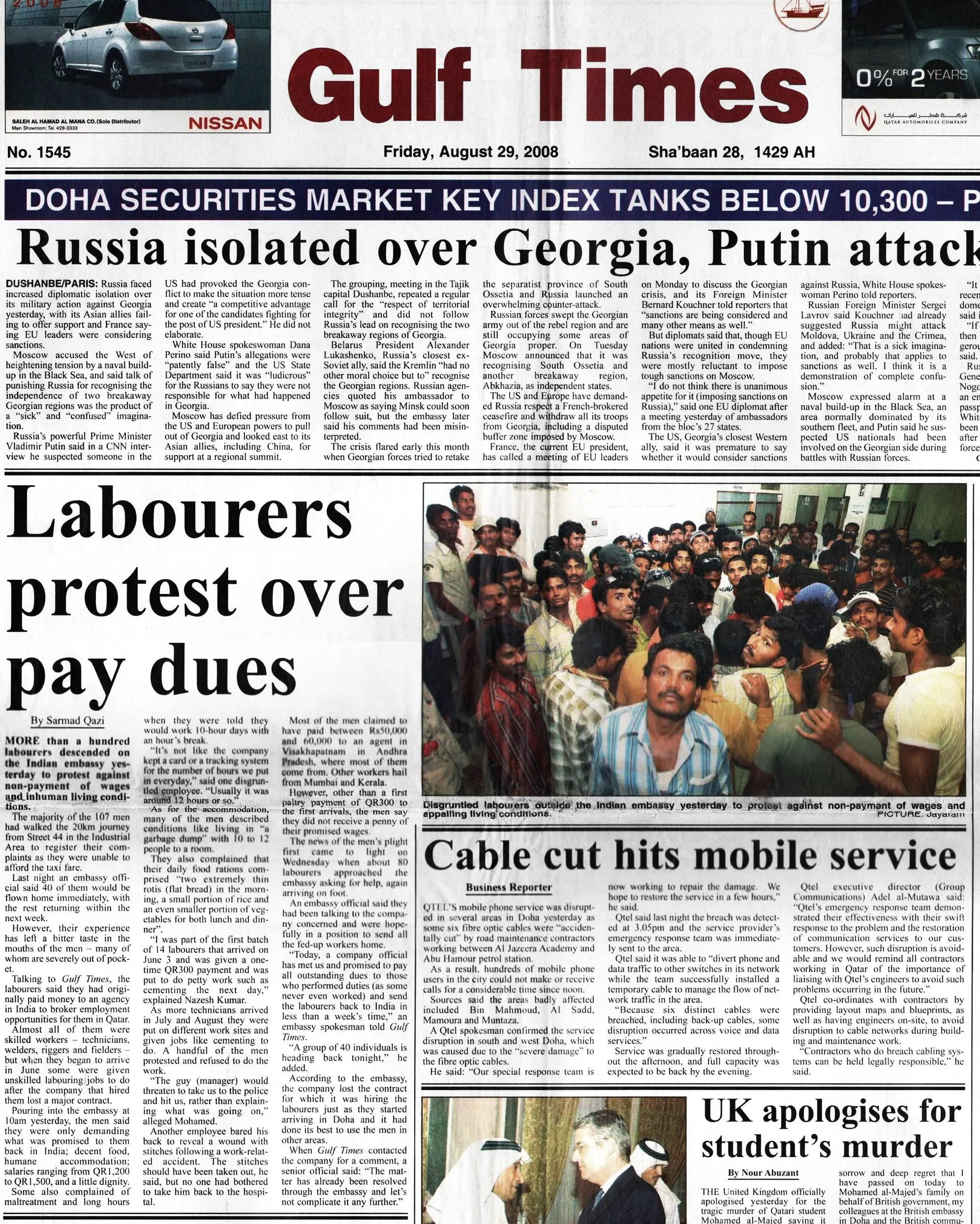 Original Gulf Times clipping: Labourers protest over pay dues