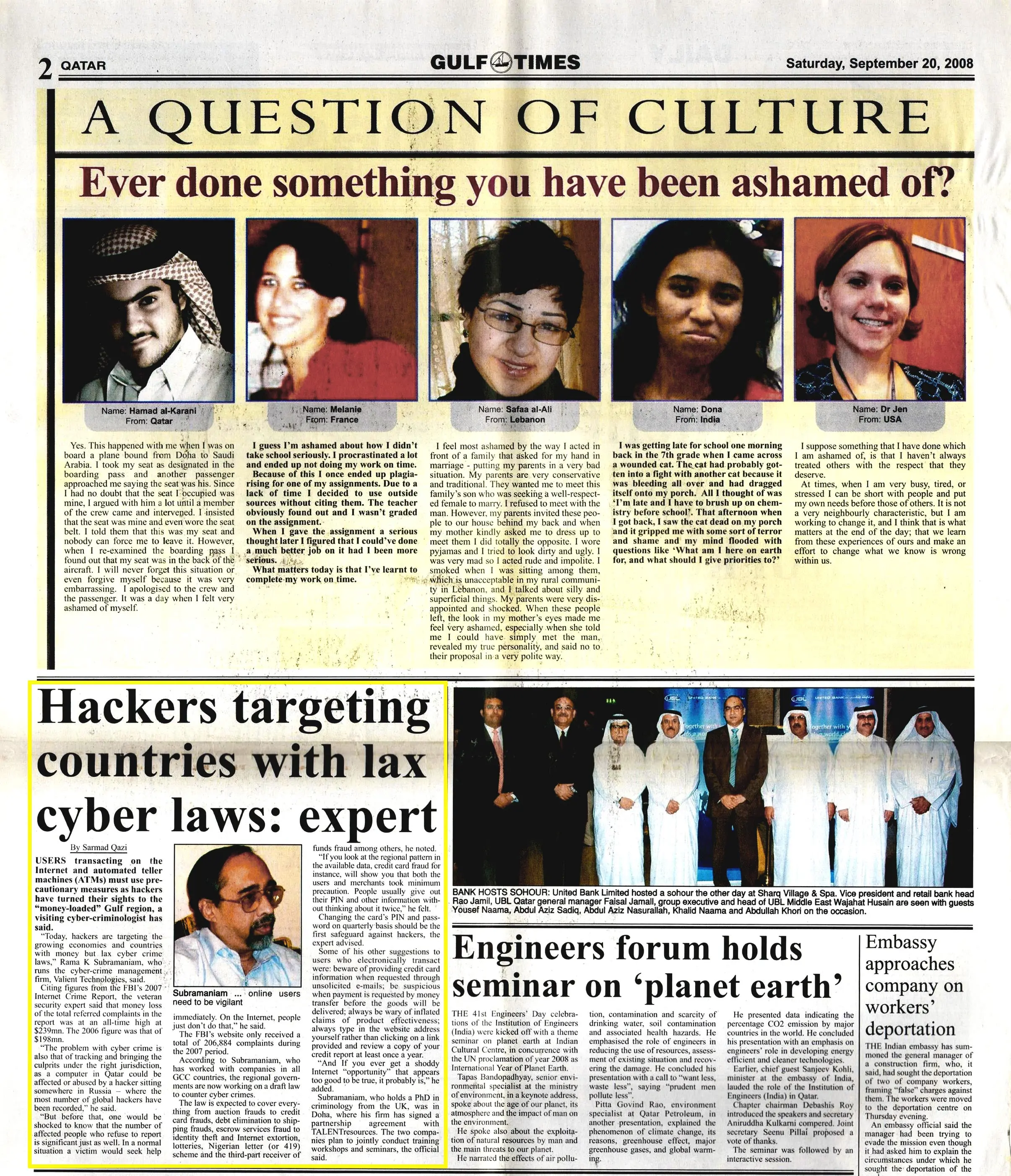 Original Gulf Times clipping: Hackers targeting countries with lax cyber laws: expert