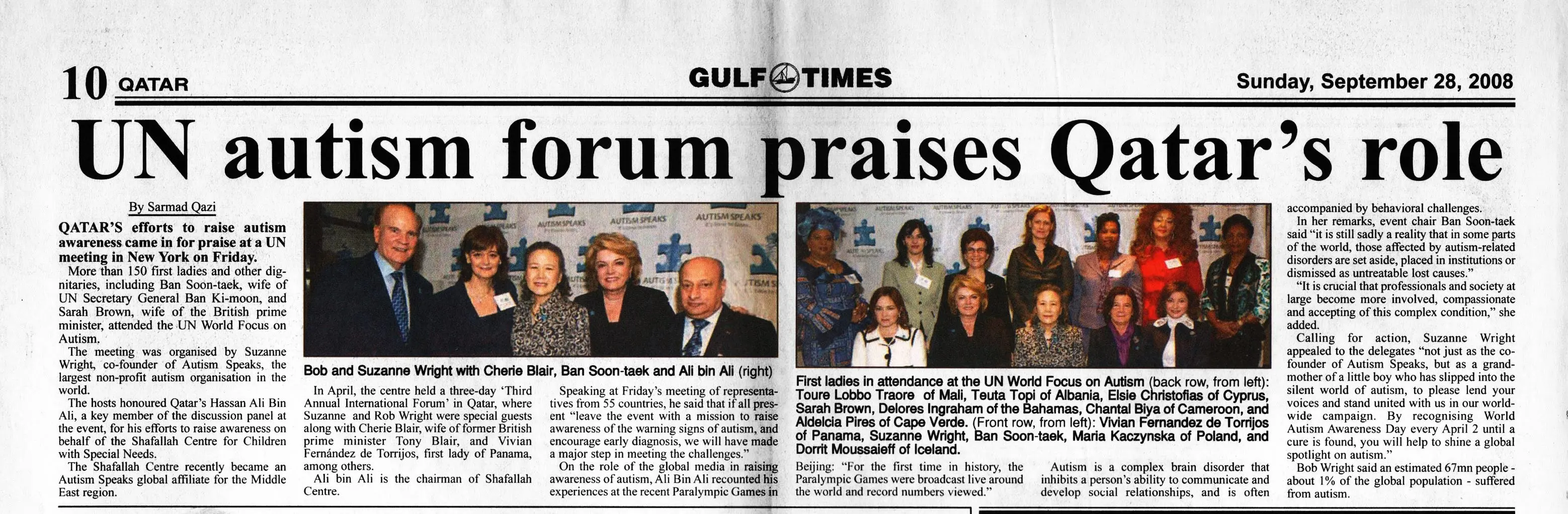 Original Gulf Times clipping: UN autism forum praises Qatar's role