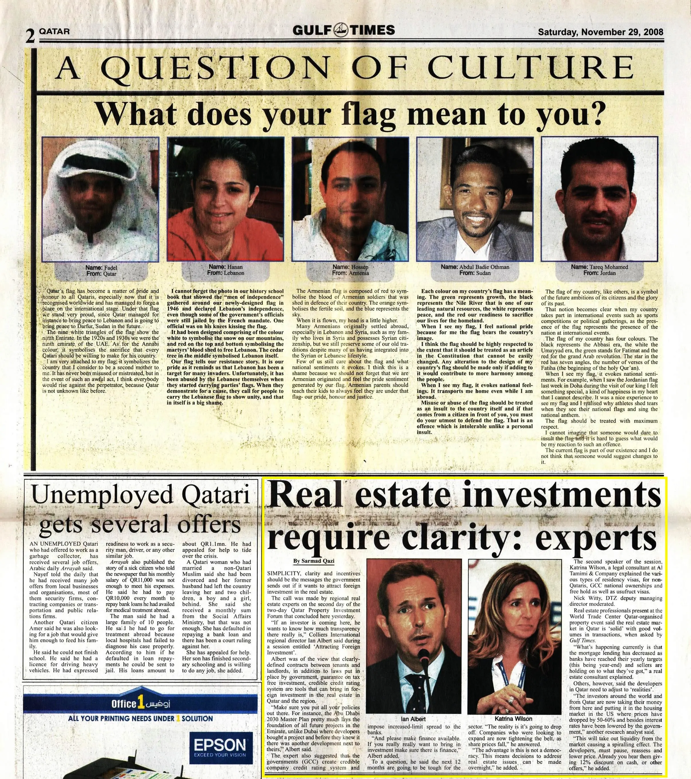 Original Gulf Times clipping: Real estate investments require clarity, experts