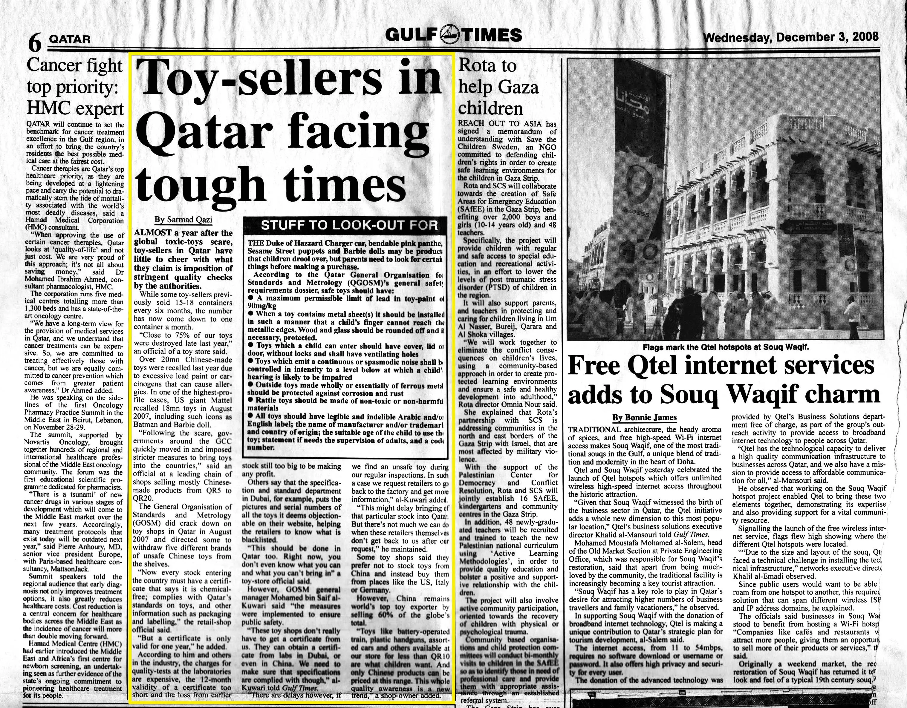 Original Gulf Times clipping: Toy-sellers in Qatar facing tough times