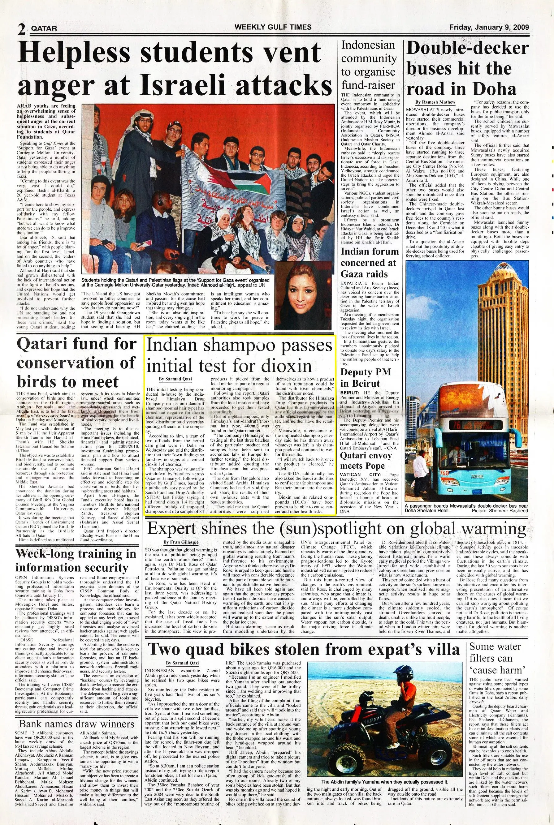 Original Gulf Times clipping: Indian shampoo passes initial test for dioxin