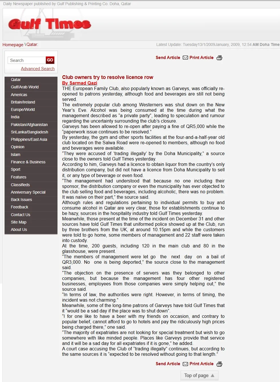 Original Gulf Times clipping: Club owners try to resolve licence row