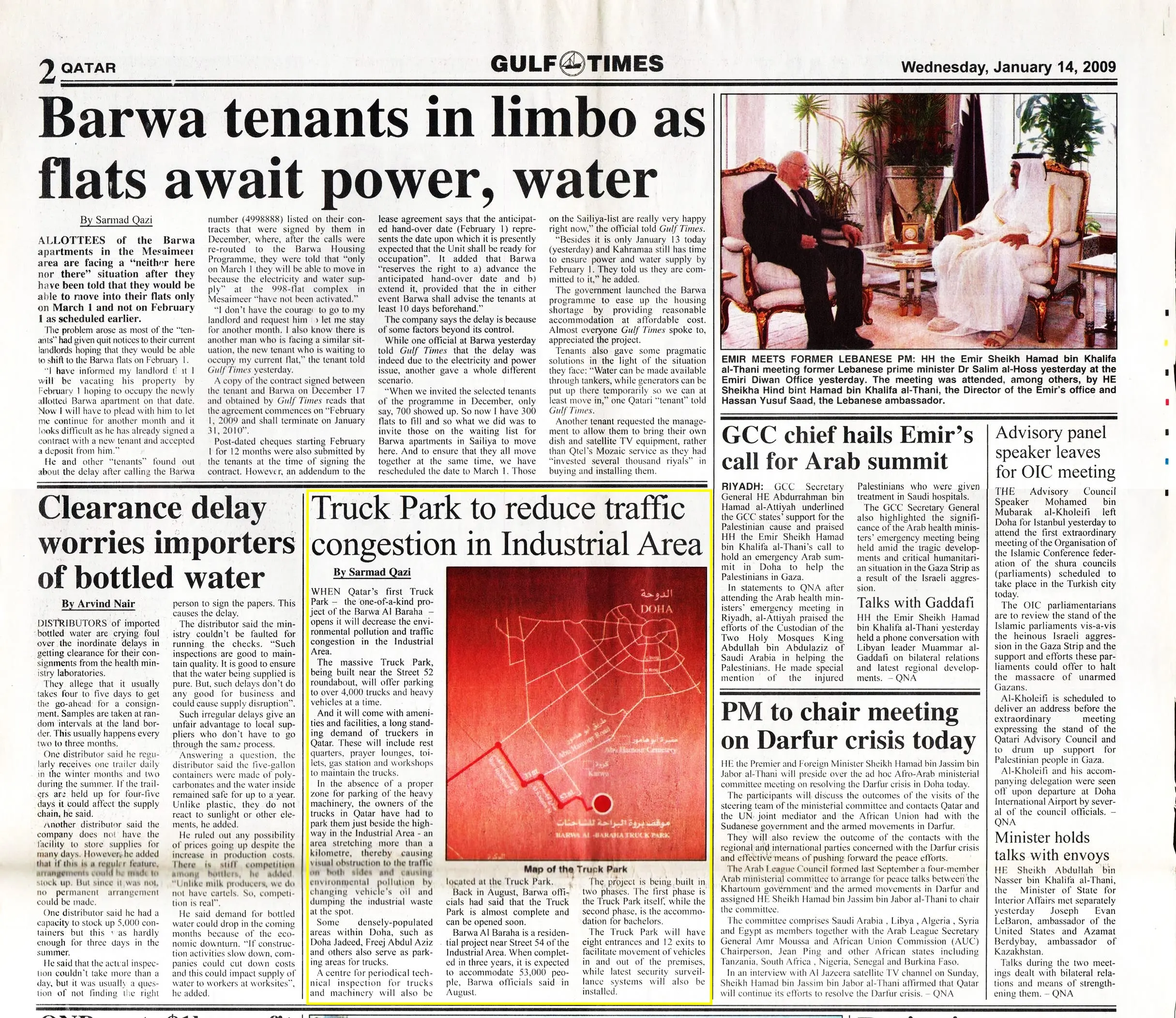 Original Gulf Times clipping: Truck park to reduce traffic congestion in Industrial Area
