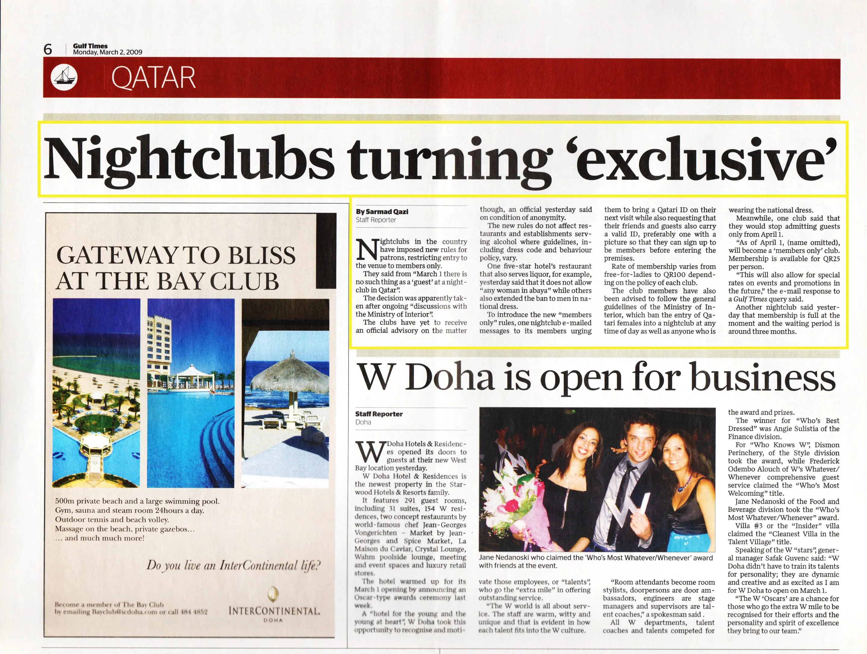 Original Gulf Times clipping: Nightclubs turning 'exclusive'