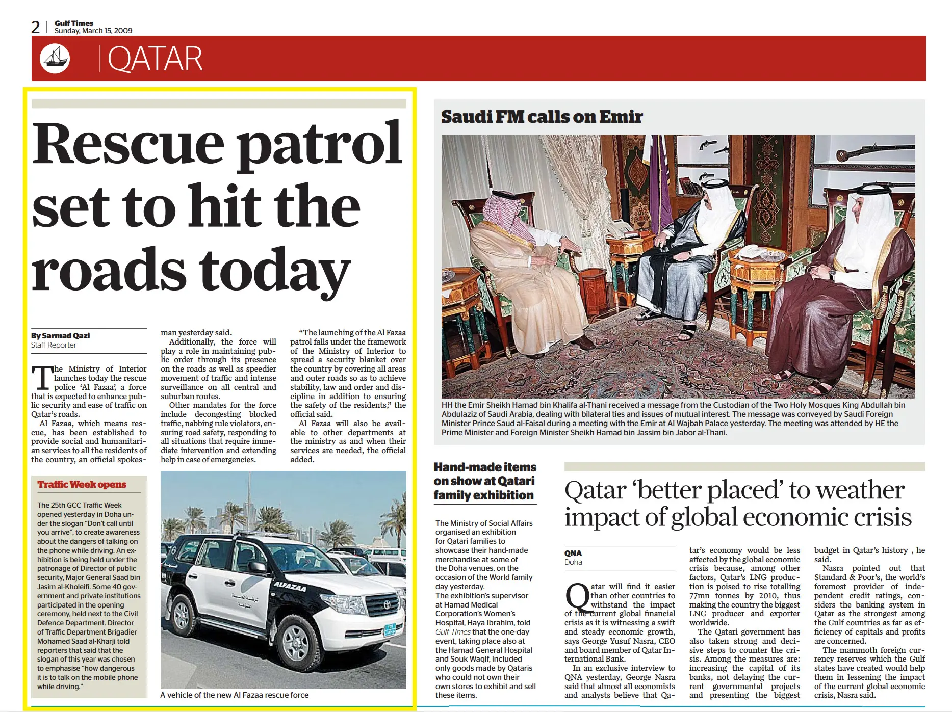 Original Gulf Times clipping: Rescue patrol set to hit the roads today