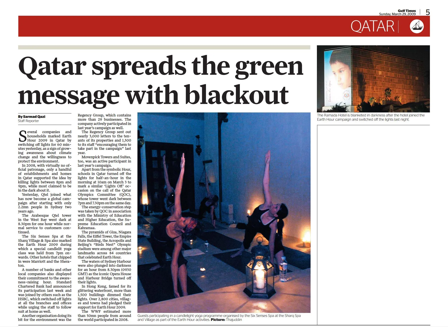 Original Gulf Times clipping: Qatar spreads the green message with blackout