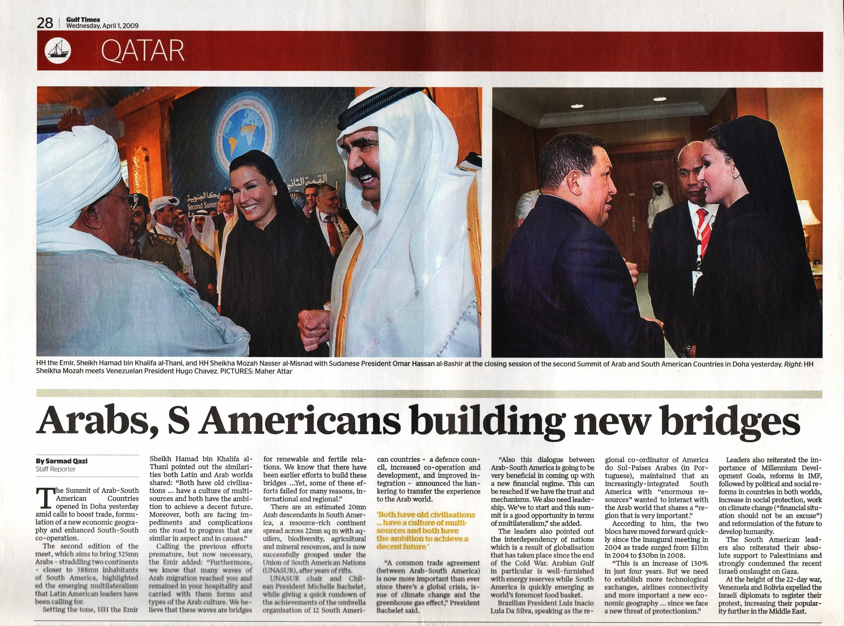 Original Gulf Times clipping: Arabs, S Americans building new bridges