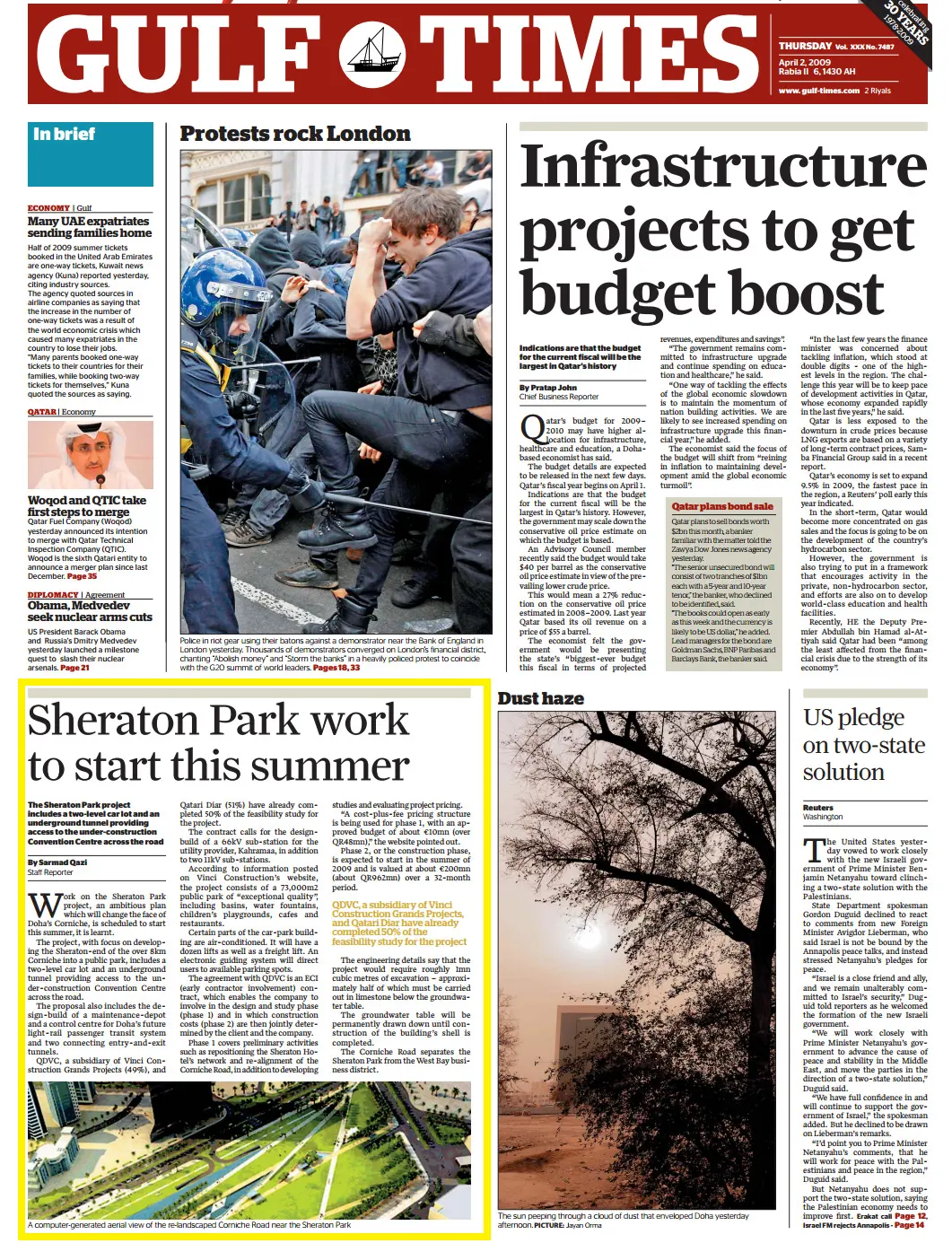 Original Gulf Times clipping: Sheraton Park work to start this summer