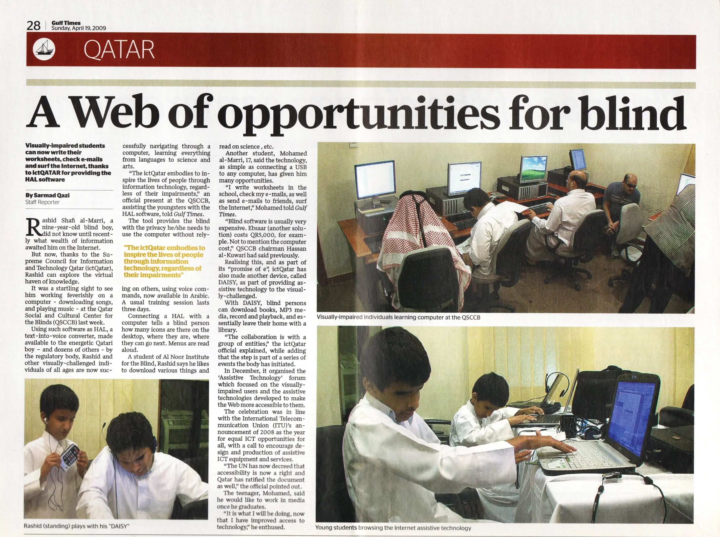 Original Gulf Times clipping: A Web of opportunities for the blind