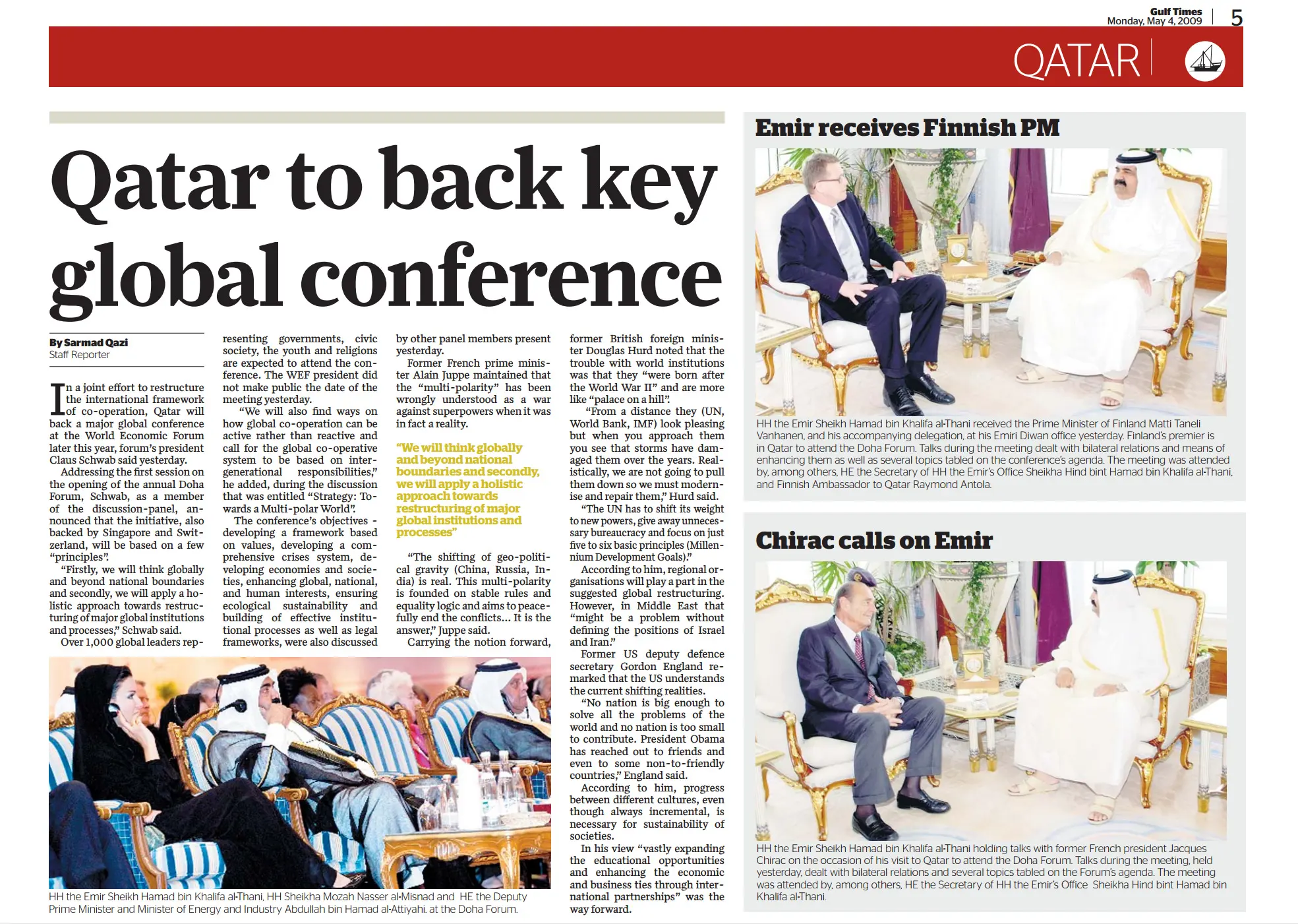 Original Gulf Times clipping: Qatar to back key global conference