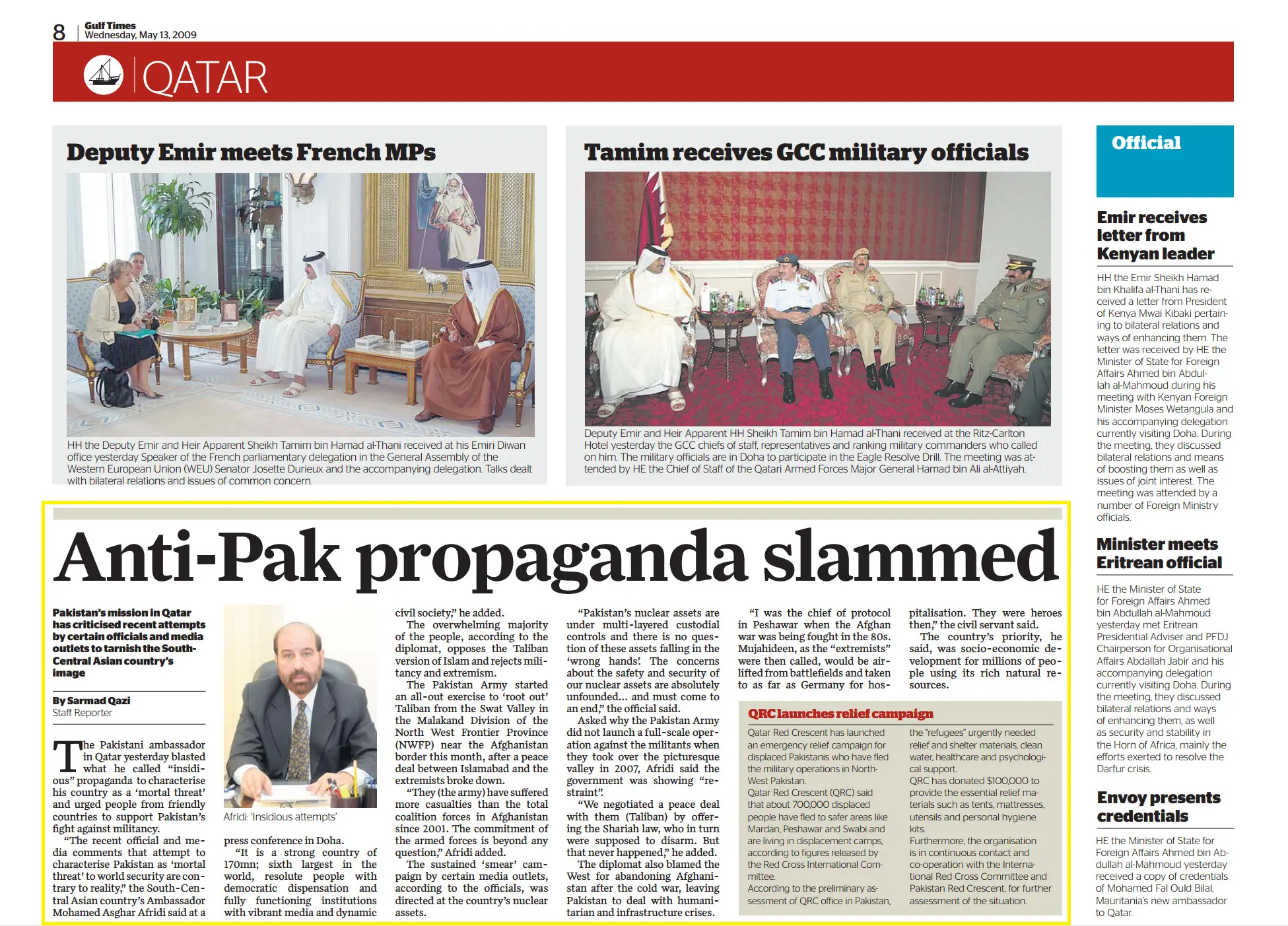 Original Gulf Times clipping: Anti-Pak propaganda slammed
