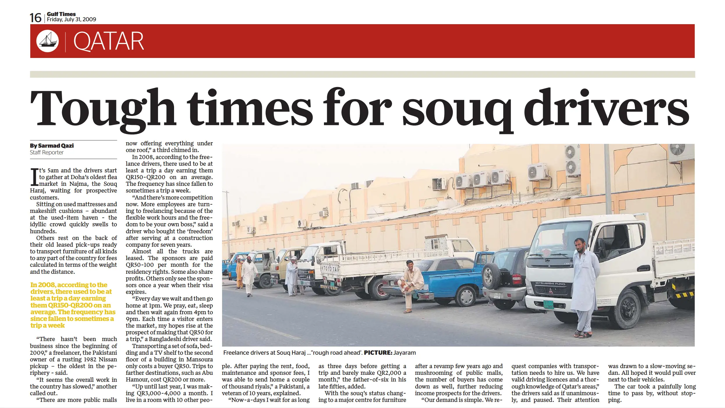 Original Gulf Times clipping: Tough times for souq drivers
