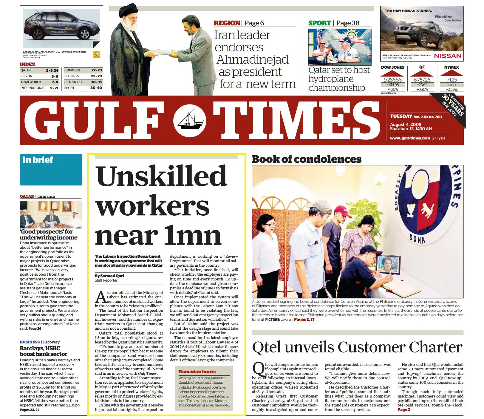 Original Gulf Times clipping: Unskilled workers near 1mn