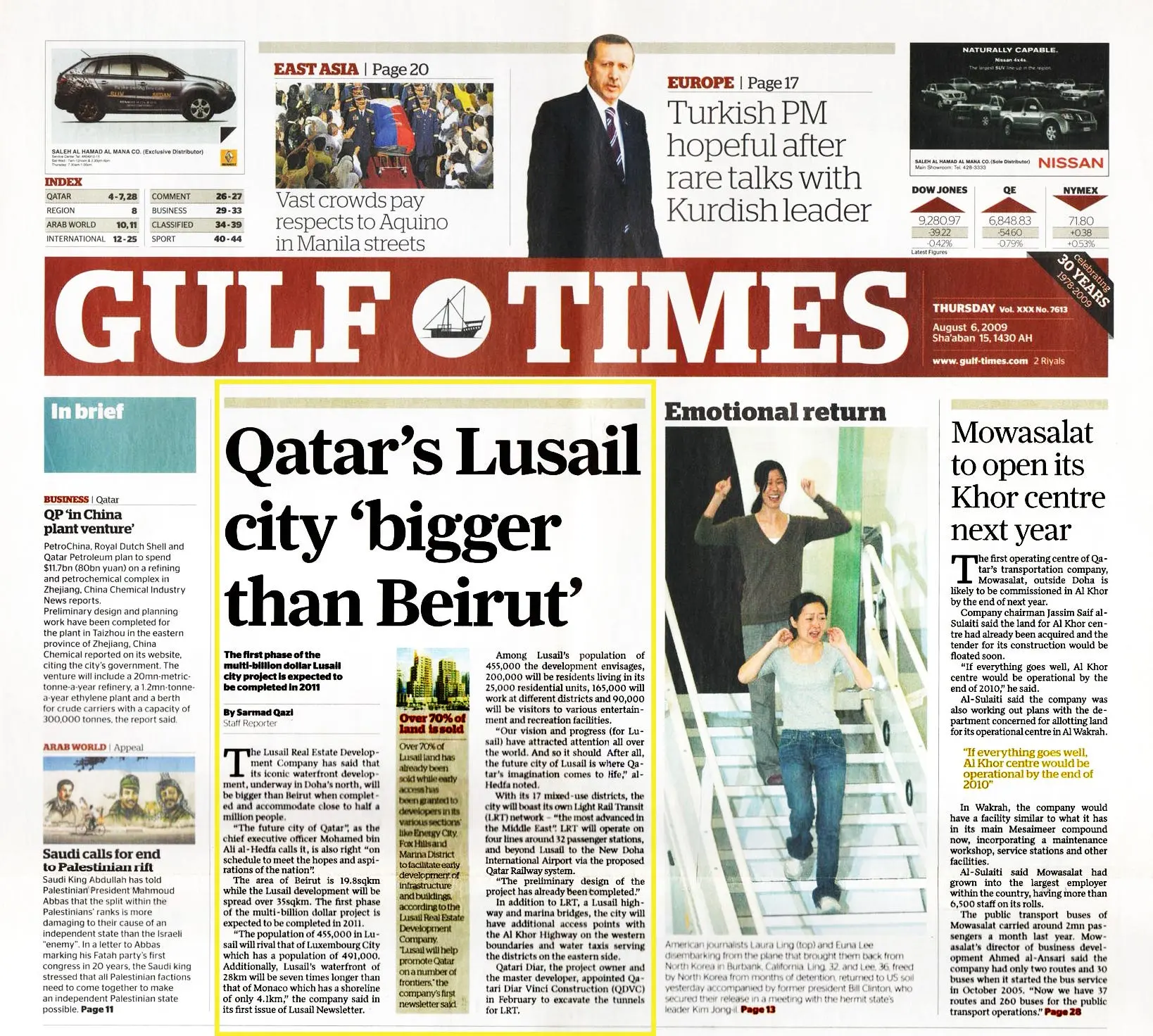 Original Gulf Times clipping: Qatar's Lusail city 'bigger than Beirut'