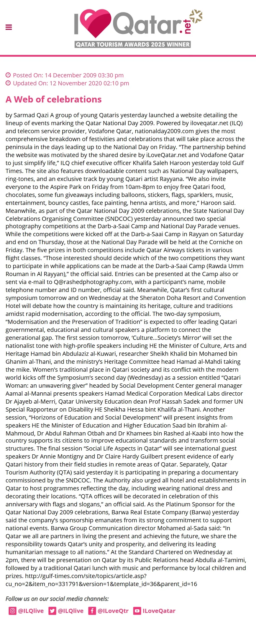 Original Gulf Times clipping: A web of celebrations