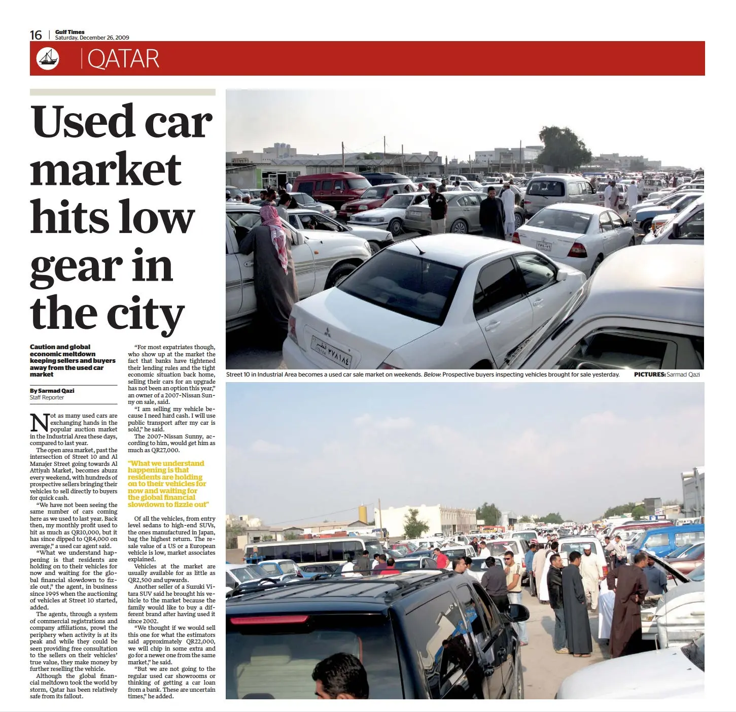 Original Gulf Times clipping: Used car market hits low gear in the city
