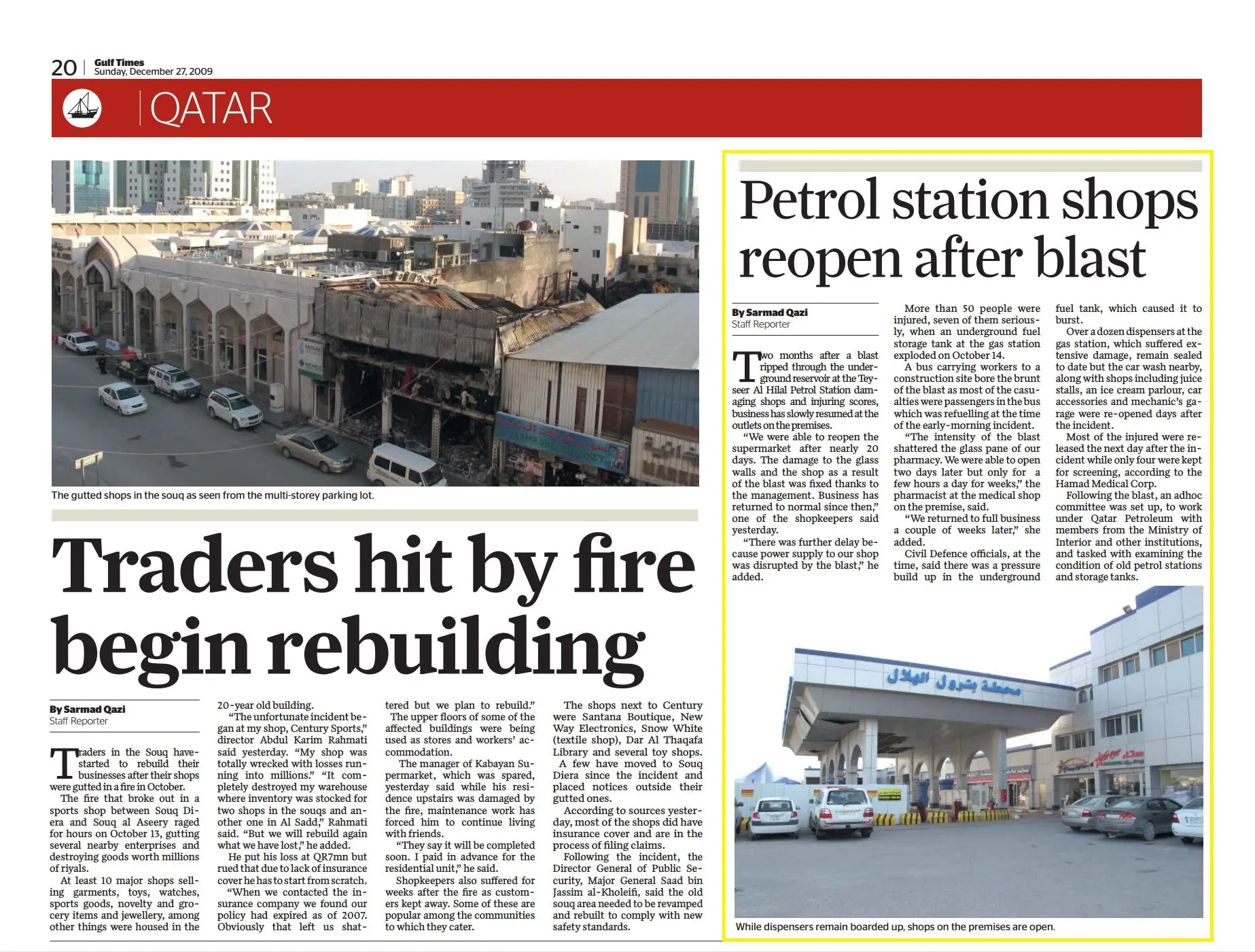 Original Gulf Times clipping: Petrol station ships reopen after blast