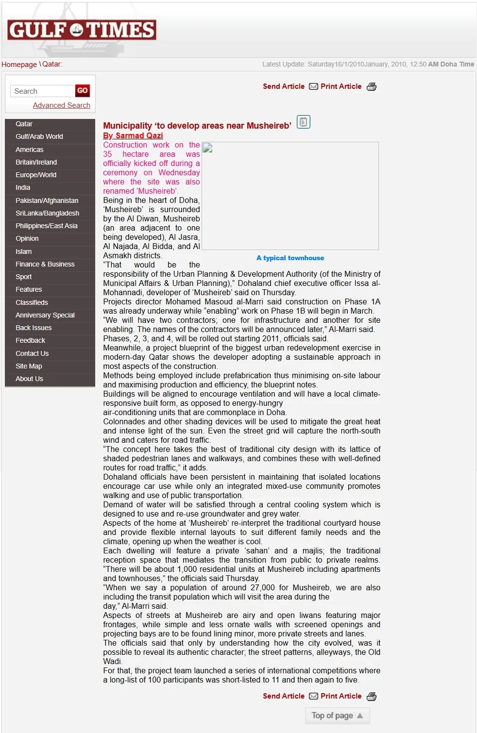 Original Gulf Times clipping: Municipality ‘to develop areas near Musheireb’