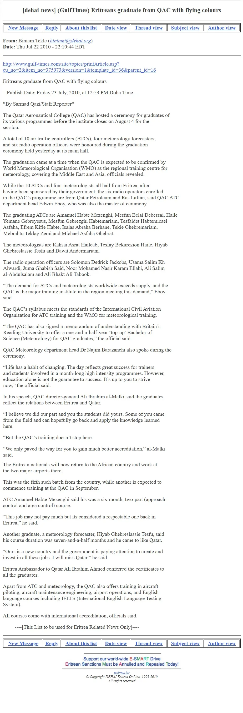 Original Gulf Times clipping: Eritreans graduate from QAC with flying colours