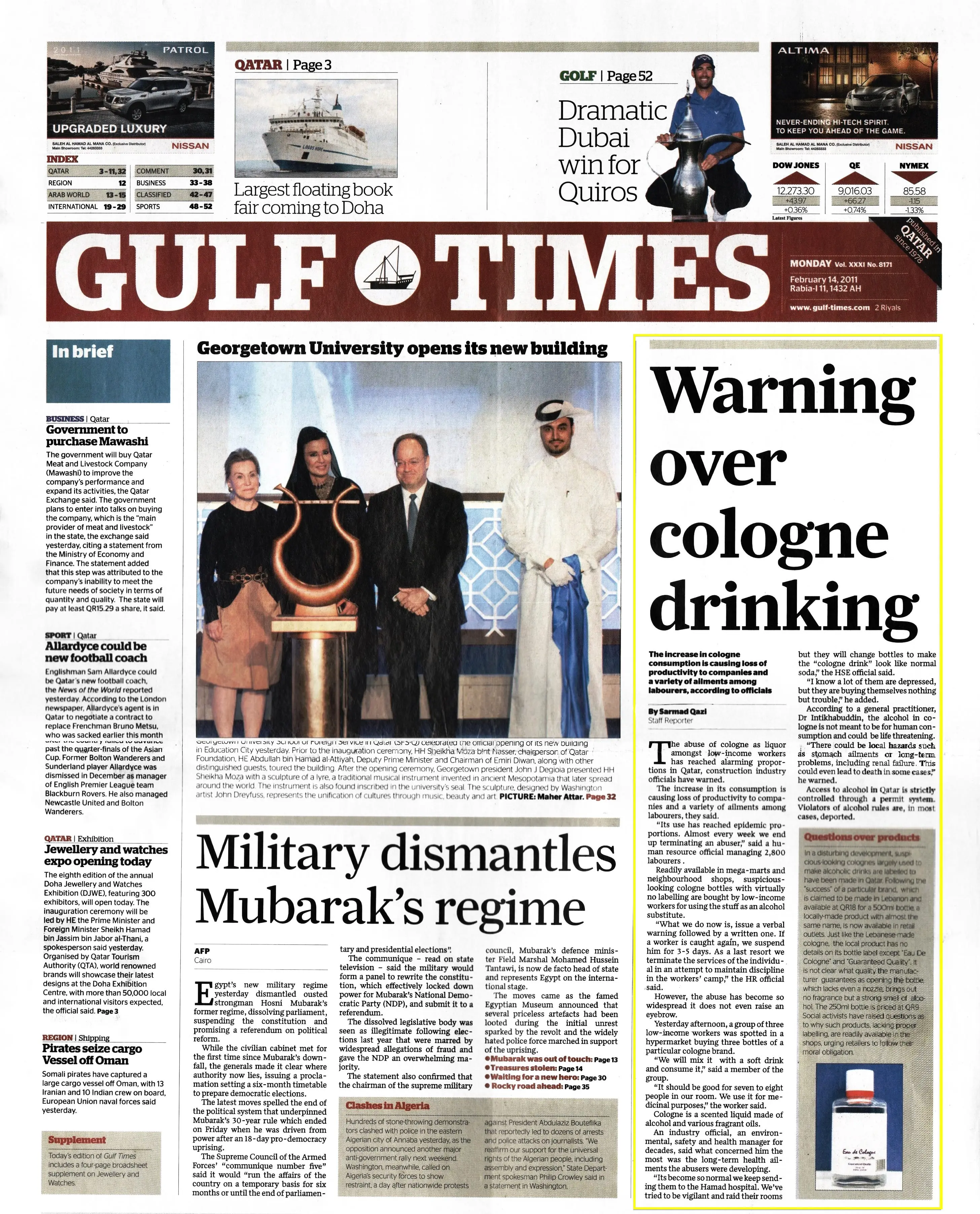 Original Gulf Times clipping: Warning over cologne drinking